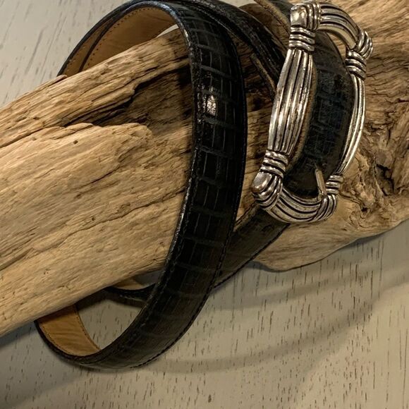 Brighton Black Croc-Embossed Belt with Silver Buckle main image 4